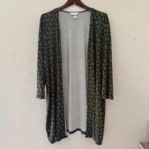CJ Banks-Open Front Cardigan/Kimono-Olive/Black Geometric-3/4 Sleeve-Size 3X-EUC